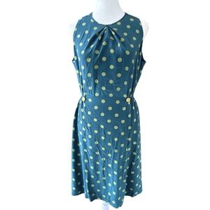 Anthropologie Girls From‎ Savoy Polka Dot Silk Dress Womens 6 Teal Lime Green